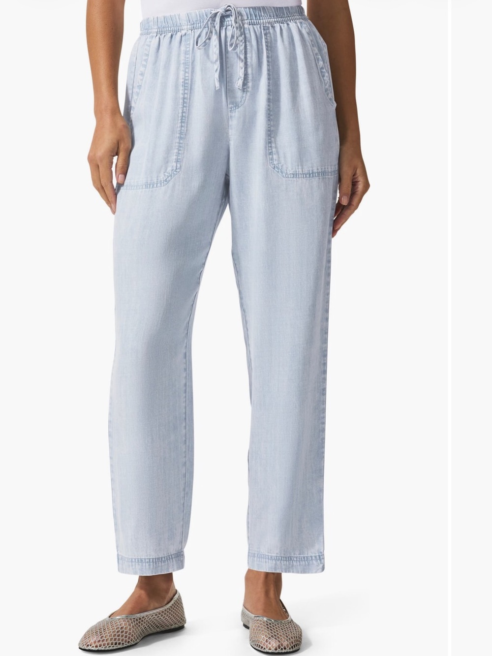 Splendid Angie Indigo Light Blue Chambray Drawstring Pull On Pants Large